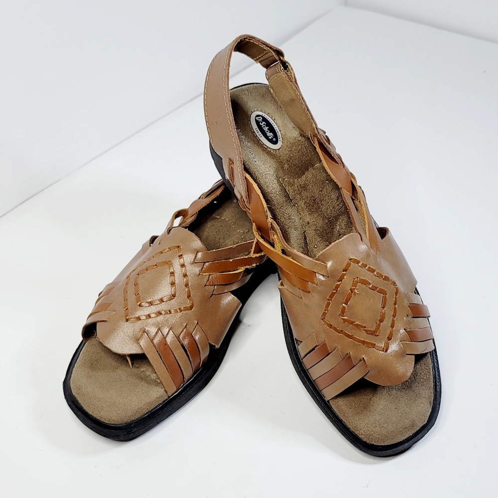 Dr Scholls Womens Comfort Strap Double Air-Pillo Sandals Tan Leather Size 7M I2